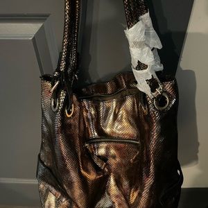 Charmes NWT Bronze Metallic Snake Embossed Satchel